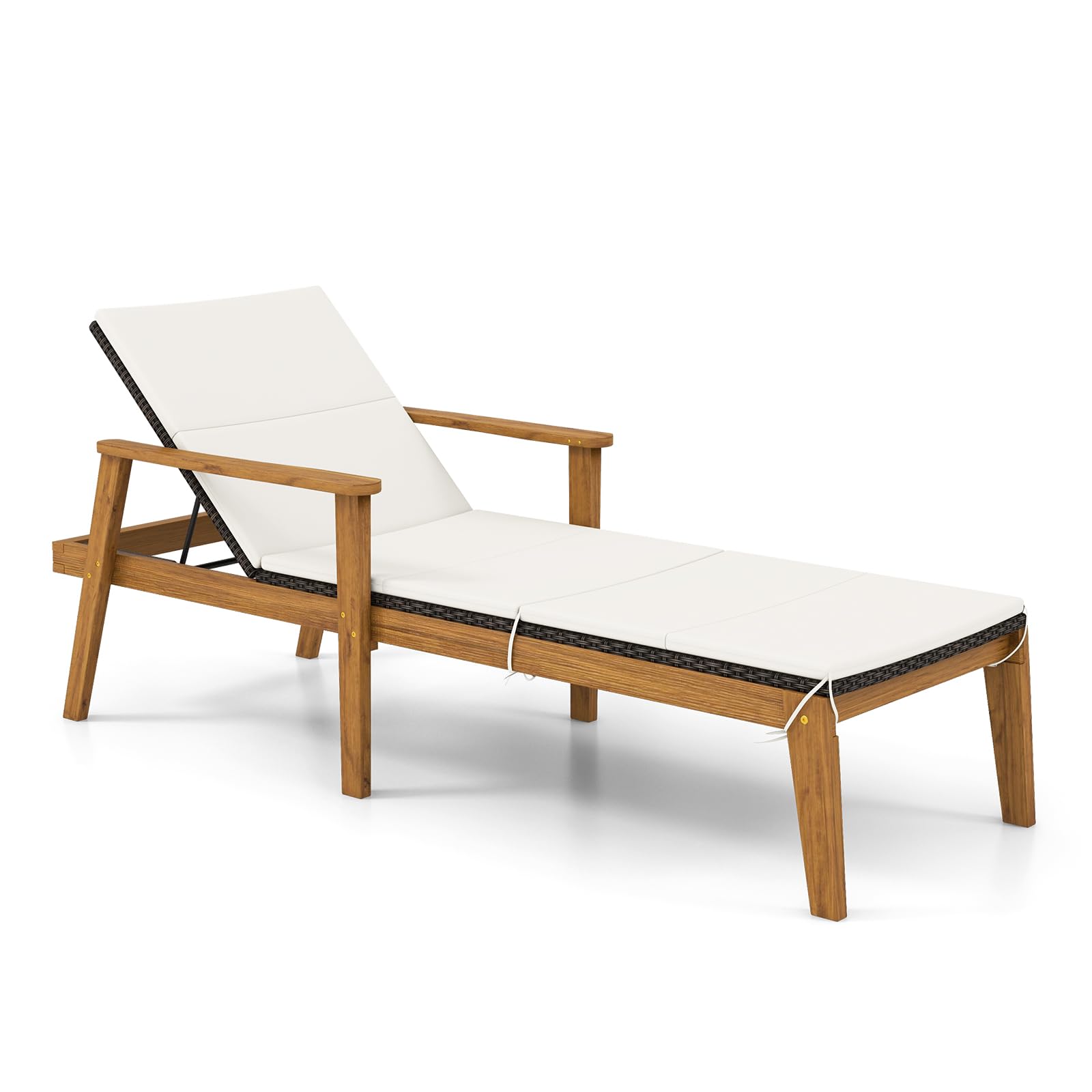 Tangkula Chaise longue d'extérieur, chaise longue de patio en rotin avec accoudoirs et dossier à 4 niveaux